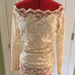 Boston proper off the shoulder ruched lace top